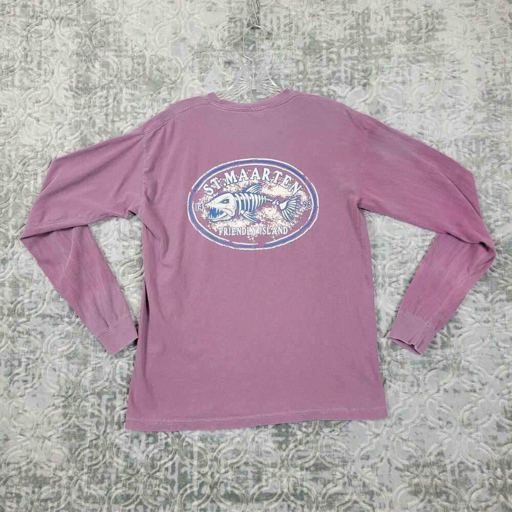 Vintage St. Maarten Shirt Mens Medium Burgundy Pocket Friendly Island Fish 1496 - Picture 6 of 8